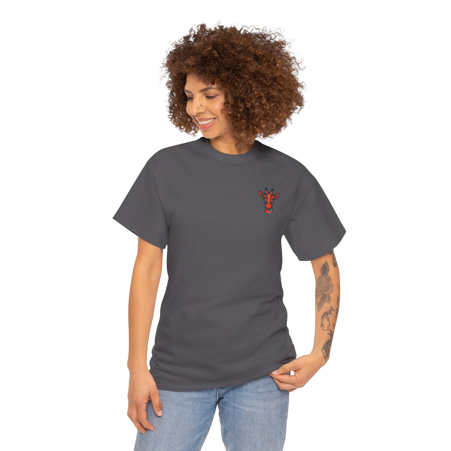 Britor classic logo Giraffe  Patch Tee — Small Chest Embroidered Giraffe Graphic T-Shirt