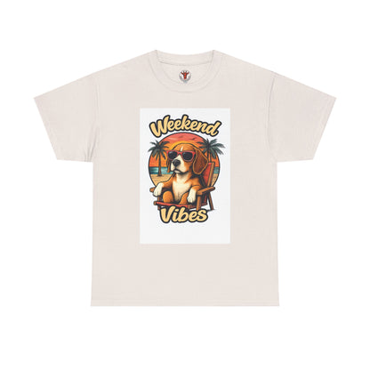 Weekend Vibes Unisex Heavy Cotton Tee, Dog Lover's Shirt, Summer Tee, Casual Wear, Fun Gift for Pet Owners