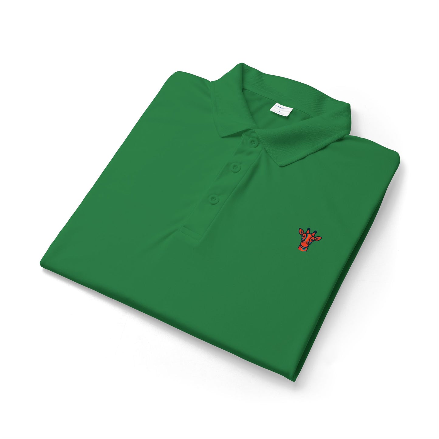 Embroidered Giraffe Polo Shirt — Lightweight White Performance Golf Polo