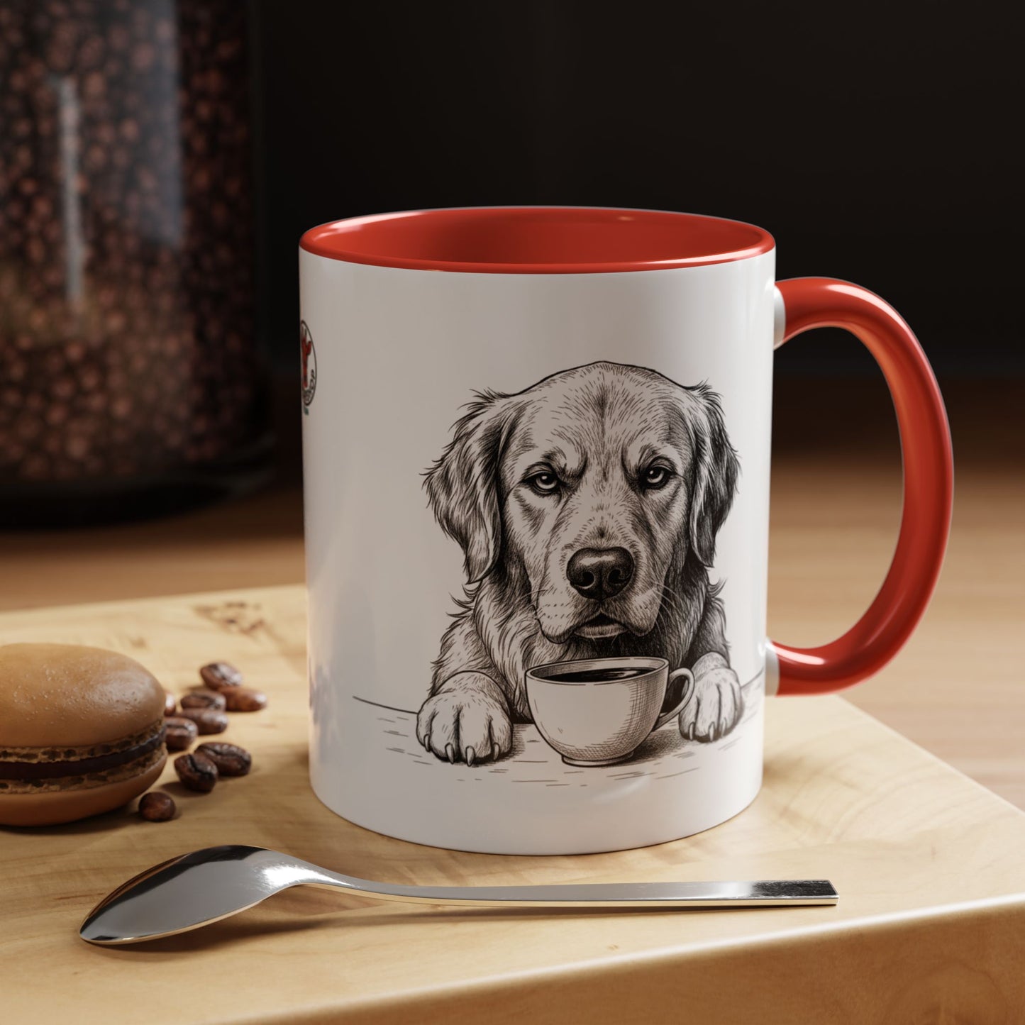 Golden Retriever Coffee Mug — Cute Dog with Coffee Illustration (11/15oz Accent Mug)