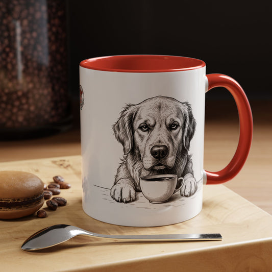 Golden Retriever Coffee Mug — Cute Dog with Coffee Illustration (11/15oz Accent Mug)