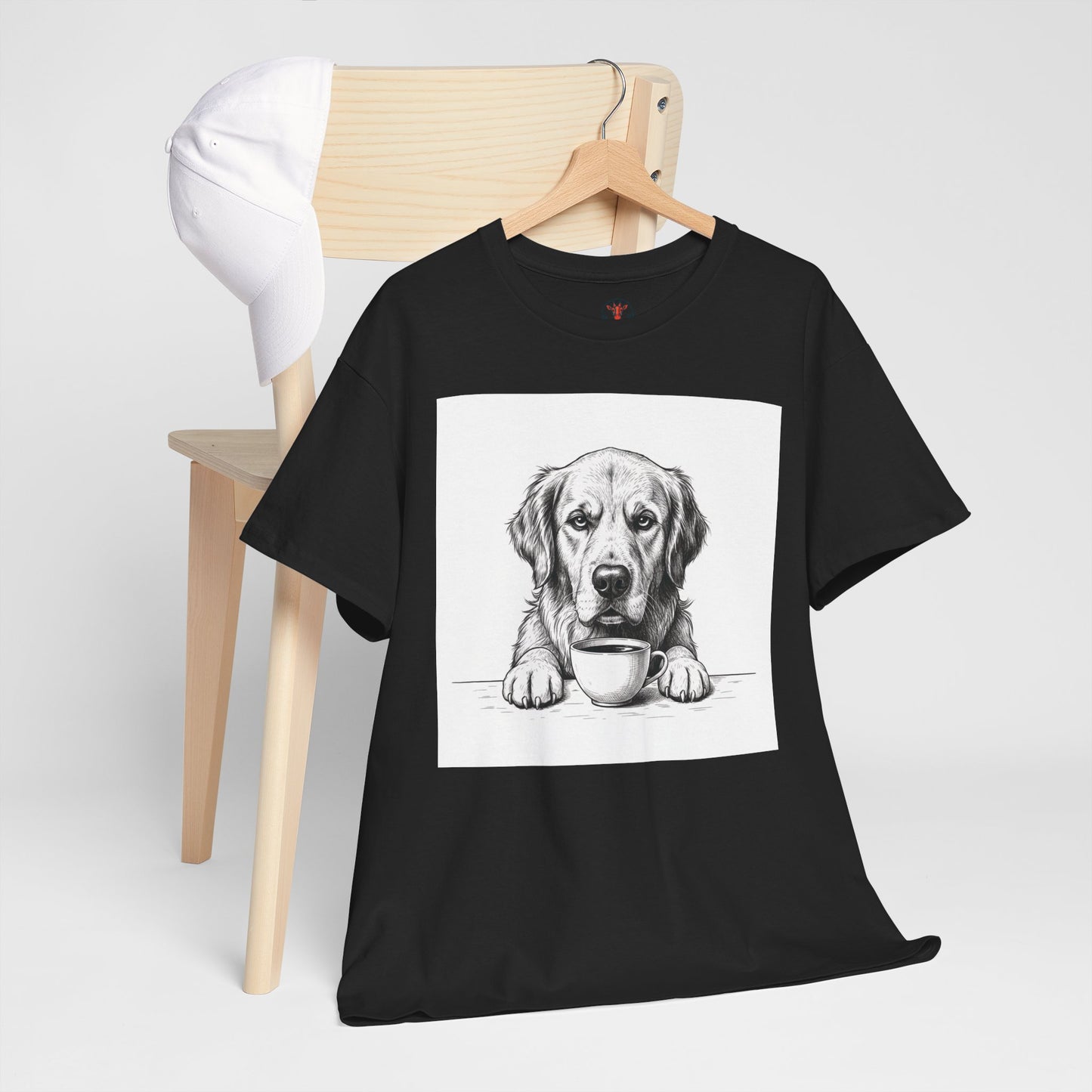 Grumpy Golden Retriever Coffee Club, T-Shirt – Realistic Illustration Tee for Dog Lovers