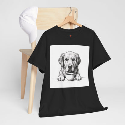 Grumpy Golden Retriever Coffee Club, T-Shirt – Realistic Illustration Tee for Dog Lovers