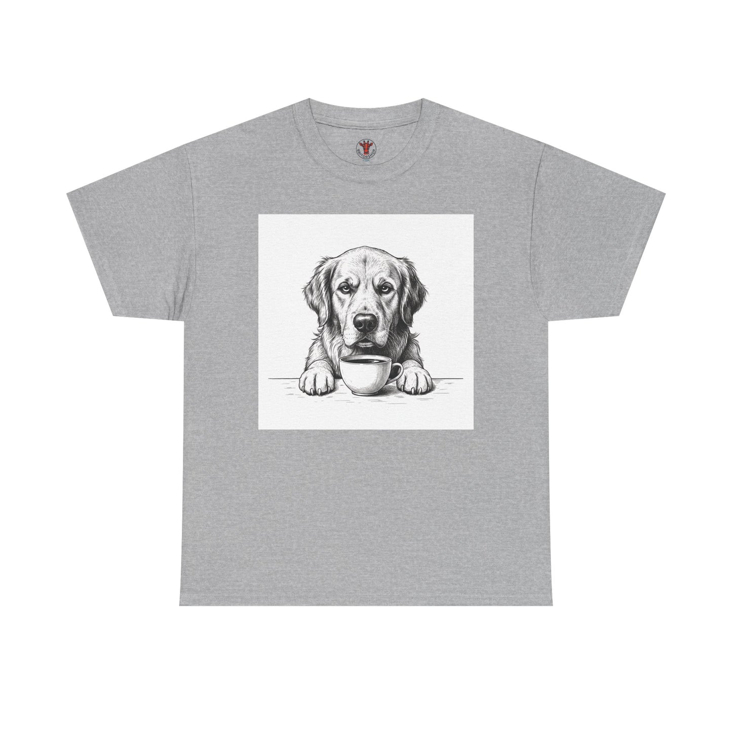 Grumpy Golden Retriever Coffee Club, T-Shirt – Realistic Illustration Tee for Dog Lovers