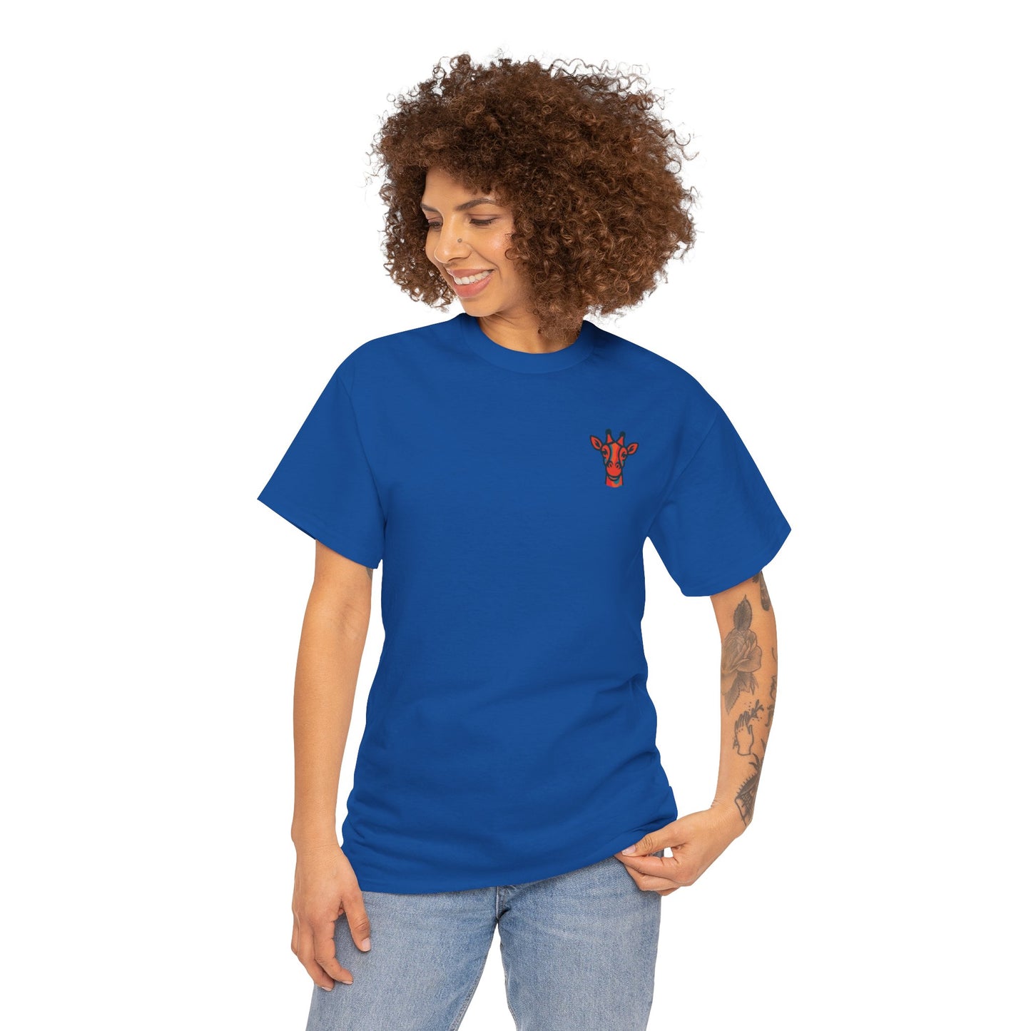 Britor classic logo Giraffe  Patch Tee — Small Chest Embroidered Giraffe Graphic T-Shirt