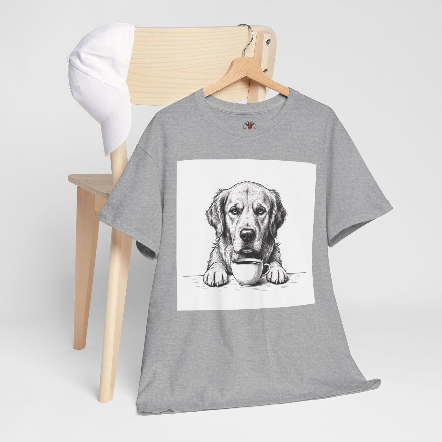 Grumpy Golden Retriever Coffee Club, T-Shirt – Realistic Illustration Tee for Dog Lovers