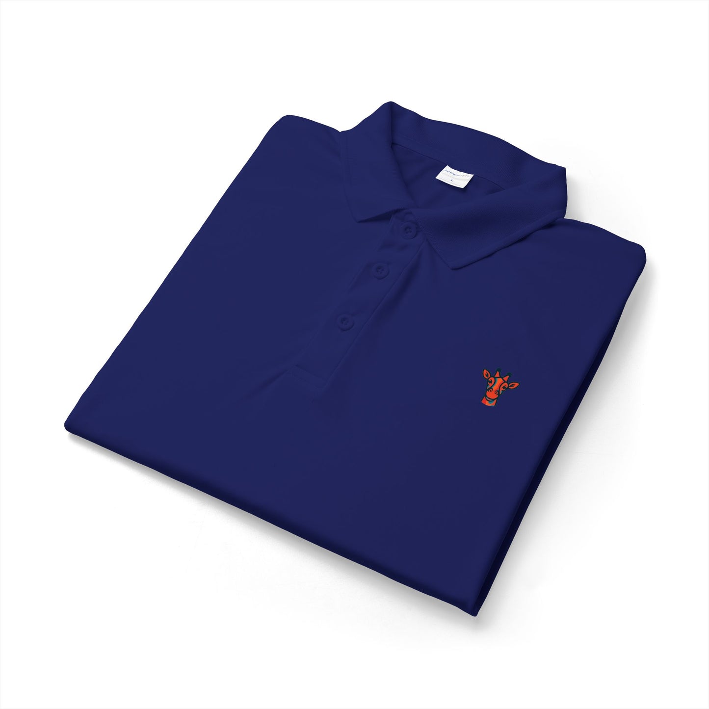 Embroidered Giraffe Polo Shirt — Lightweight White Performance Golf Polo