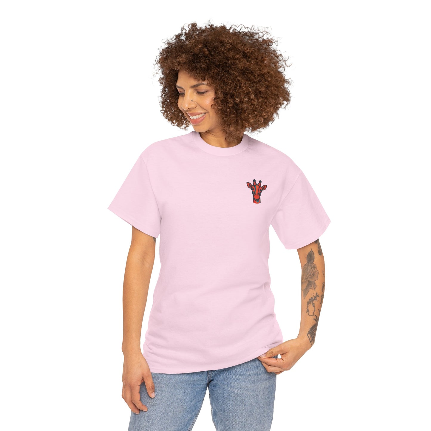 Britor classic logo Giraffe  Patch Tee — Small Chest Embroidered Giraffe Graphic T-Shirt