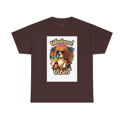 Weekend Vibes Unisex Heavy Cotton Tee, Dog Lover's Shirt, Summer Tee, Casual Wear, Fun Gift for Pet Owners