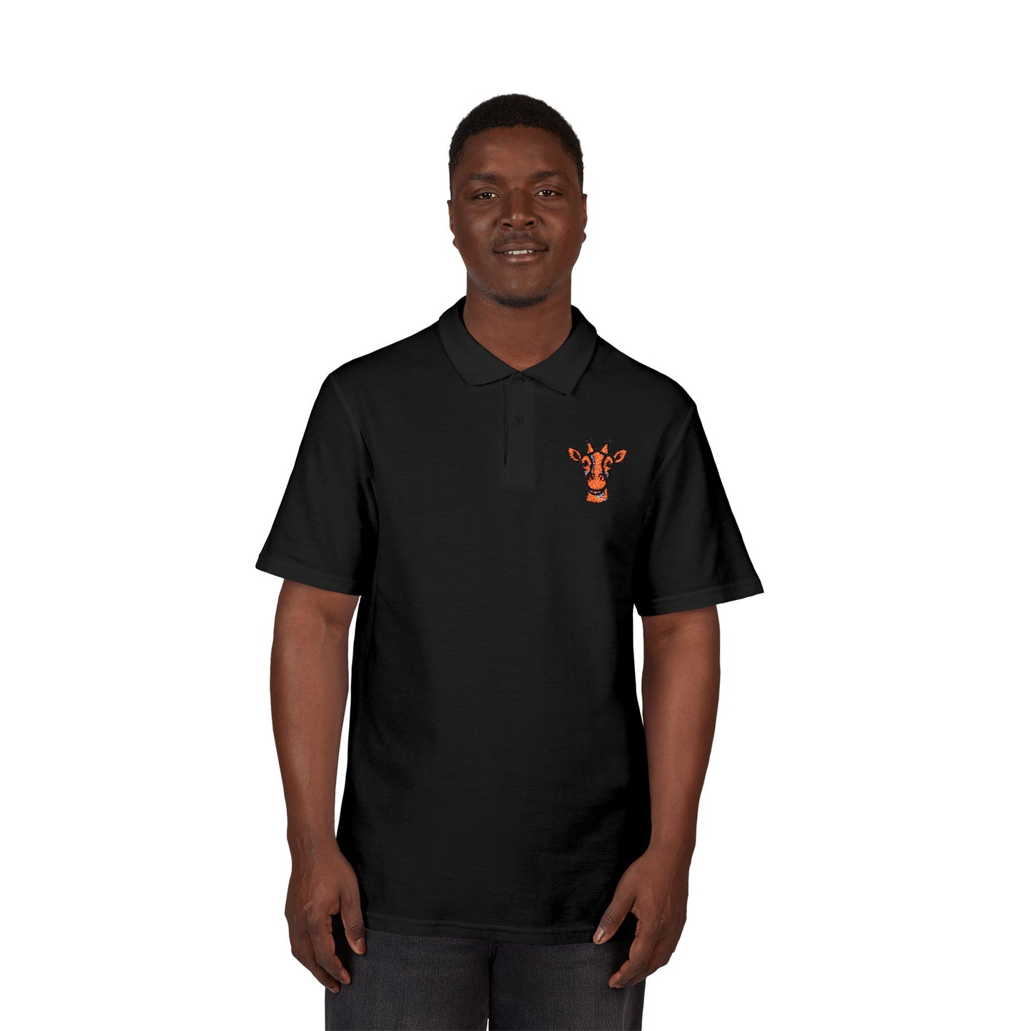 Embroidered Britor classic Giraffe Patch Polo Shirt — White Pique Polo