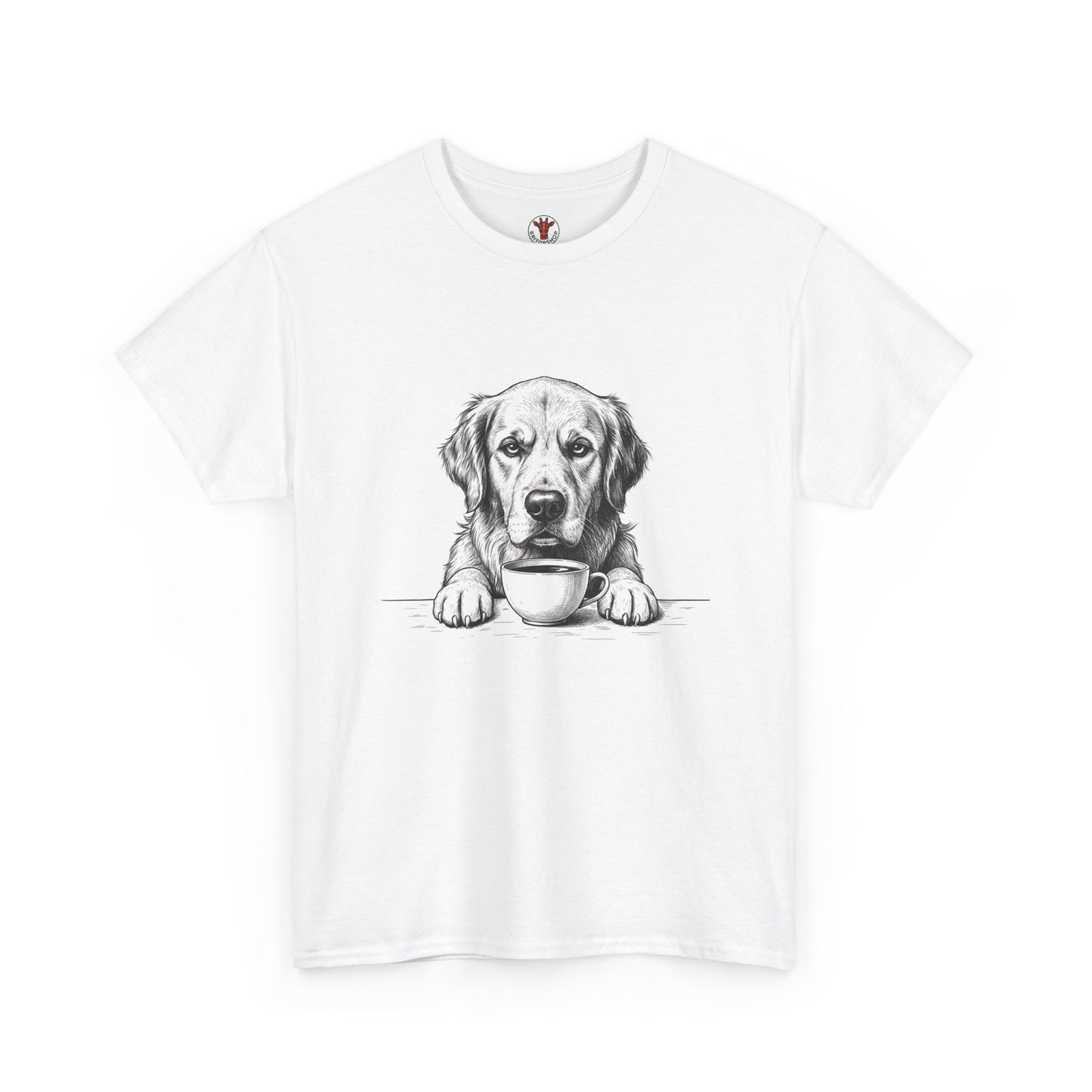 Grumpy Golden Retriever Coffee Club, T-Shirt – Realistic Illustration Tee for Dog Lovers