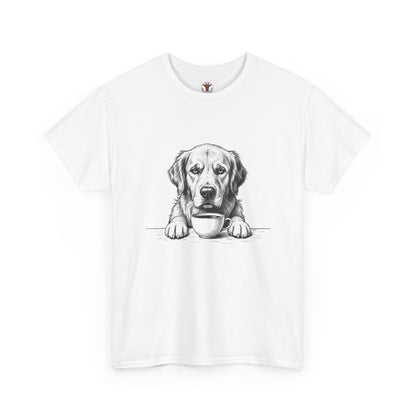 Grumpy Golden Retriever Coffee Club, T-Shirt – Realistic Illustration Tee for Dog Lovers