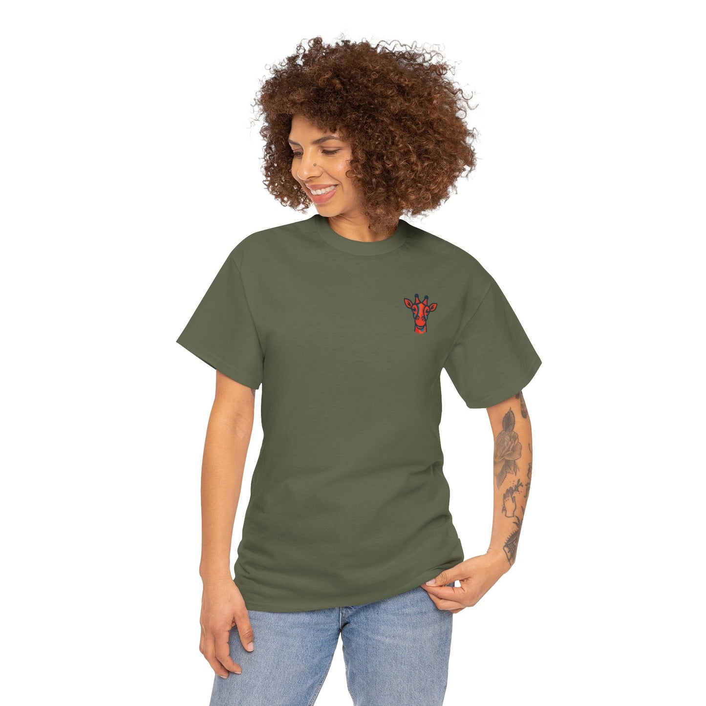 Britor classic logo Giraffe  Patch Tee — Small Chest Embroidered Giraffe Graphic T-Shirt