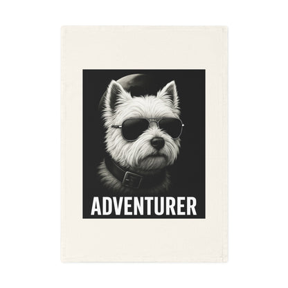 Cool Adventurer  Westie Terrier Dog Cotton Tea Towel - Fun Kitchen Decor, Gift for Pet Lovers, Unique Home Accessory, Dog Mom Gift, Adventure Theme Towel