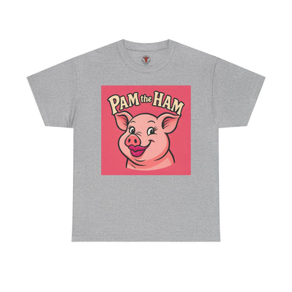 Pam the Ham Unisex Heavy Cotton Tee | Fun Graphic T-Shirt, Gift for Pig Lovers, Cute Animal Shirt, Casual Wear, Quirky Design