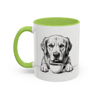 Golden Retriever Coffee Mug — Cute Dog with Coffee Illustration (11/15oz Accent Mug)