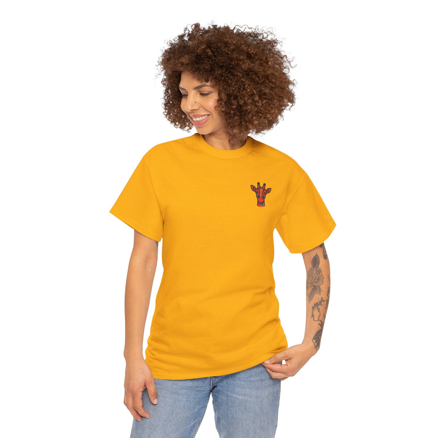 Britor classic logo Giraffe  Patch Tee — Small Chest Embroidered Giraffe Graphic T-Shirt