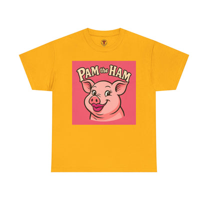 Pam the Ham Unisex Heavy Cotton Tee | Fun Graphic T-Shirt, Gift for Pig Lovers, Cute Animal Shirt, Casual Wear, Quirky Design