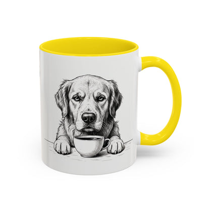 Golden Retriever Coffee Mug — Cute Dog with Coffee Illustration (11/15oz Accent Mug)