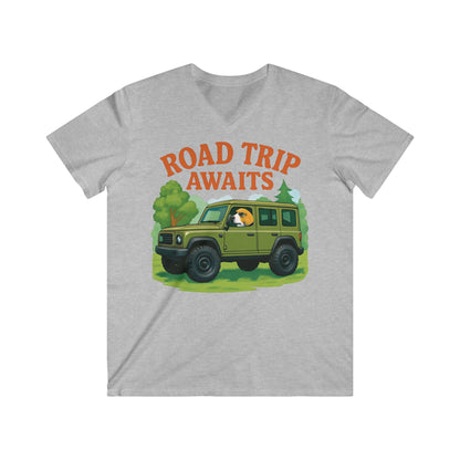 Men's Road Trip V-Neck Tee - Adventure Awaits, Casual Wear, Travel Shirt, Gift for Travelers, Summer Top