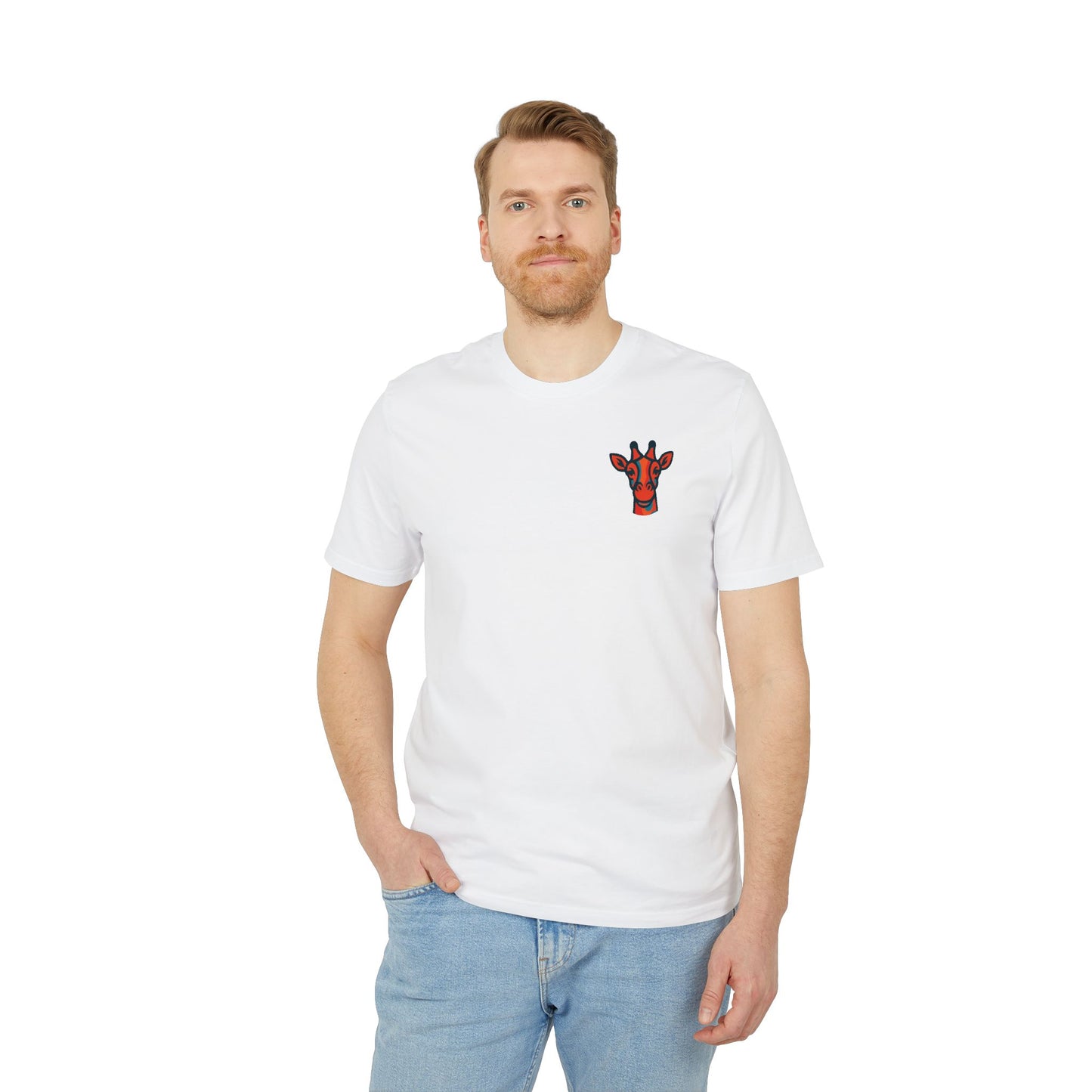 Britor classic Giraffe logo Mini Patch T-Shirt — Cute Chest Graphic Tee for Animal Lovers