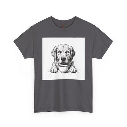 Grumpy Golden Retriever Coffee Club, T-Shirt – Realistic Illustration Tee for Dog Lovers