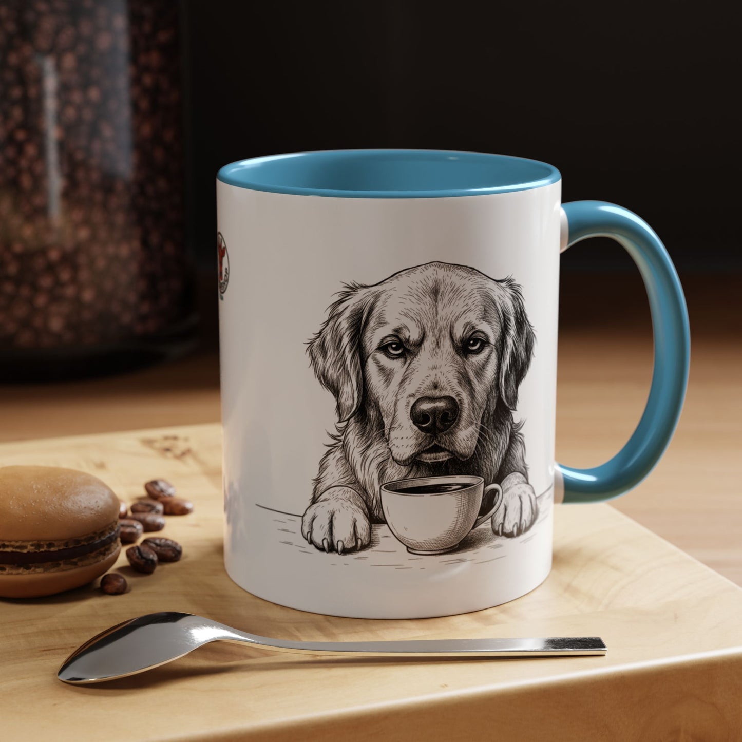 Golden Retriever Coffee Mug — Cute Dog with Coffee Illustration (11/15oz Accent Mug)