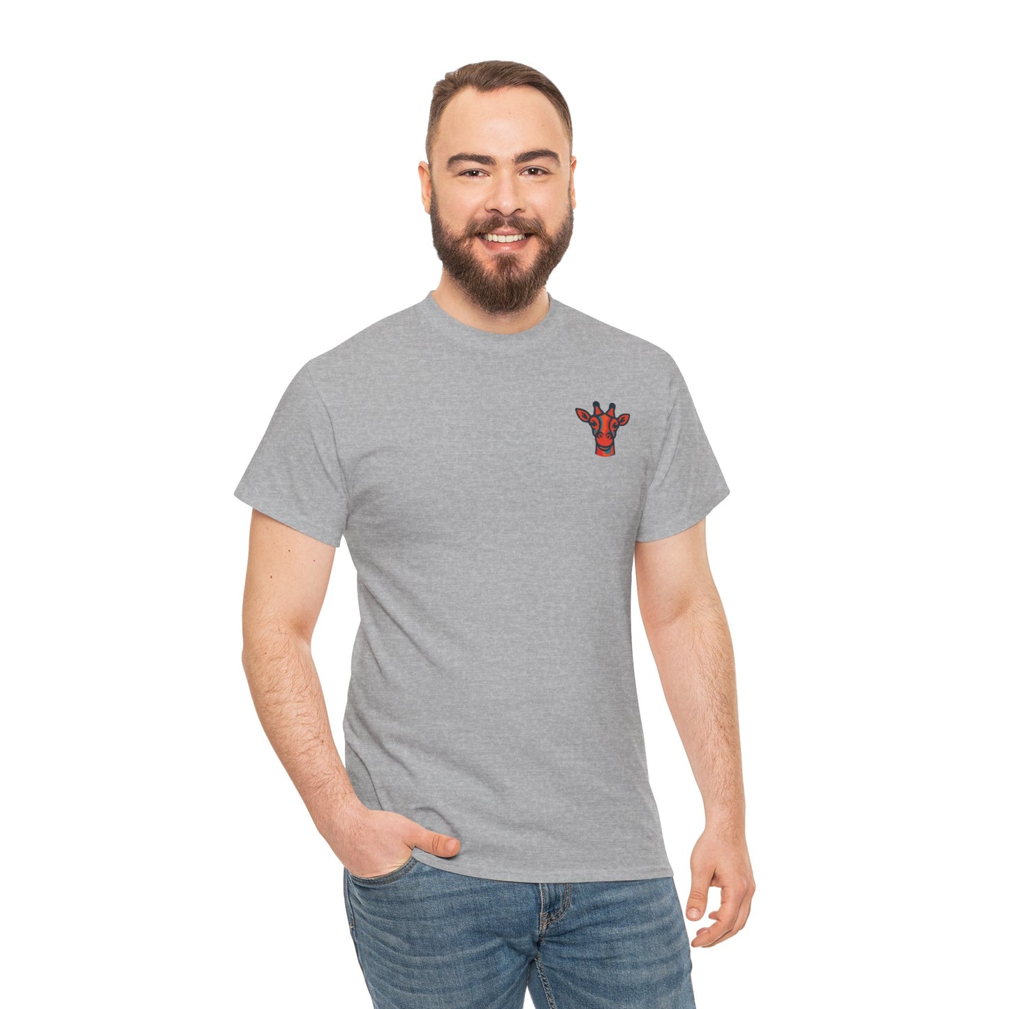 Britor classic logo Giraffe  Patch Tee — Small Chest Embroidered Giraffe Graphic T-Shirt