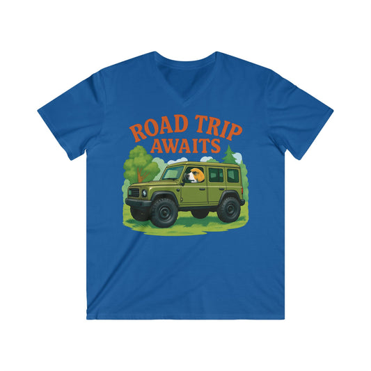 Men's Road Trip V-Neck Tee - Adventure Awaits, Casual Wear, Travel Shirt, Gift for Travelers, Summer Top