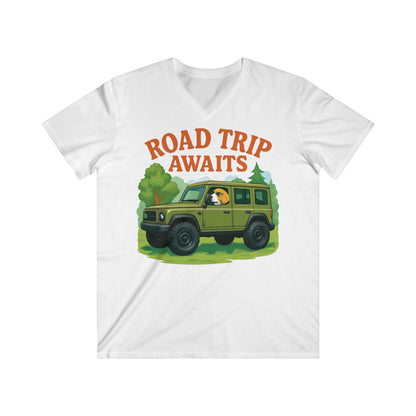 Men's Road Trip V-Neck Tee - Adventure Awaits, Casual Wear, Travel Shirt, Gift for Travelers, Summer Top