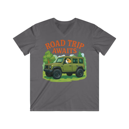 Men's Road Trip V-Neck Tee - Adventure Awaits, Casual Wear, Travel Shirt, Gift for Travelers, Summer Top
