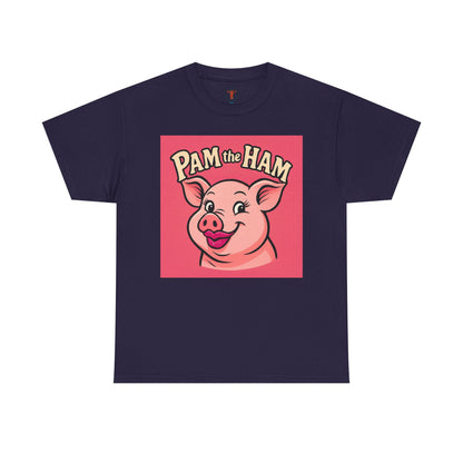 Pam the Ham Unisex Heavy Cotton Tee | Fun Graphic T-Shirt, Gift for Pig Lovers, Cute Animal Shirt, Casual Wear, Quirky Design