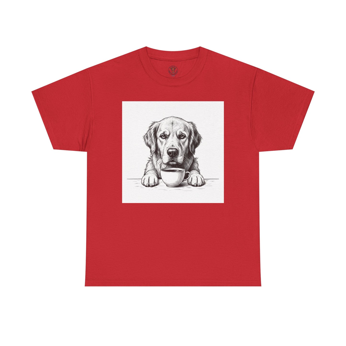 Grumpy Golden Retriever Coffee Club, T-Shirt – Realistic Illustration Tee for Dog Lovers
