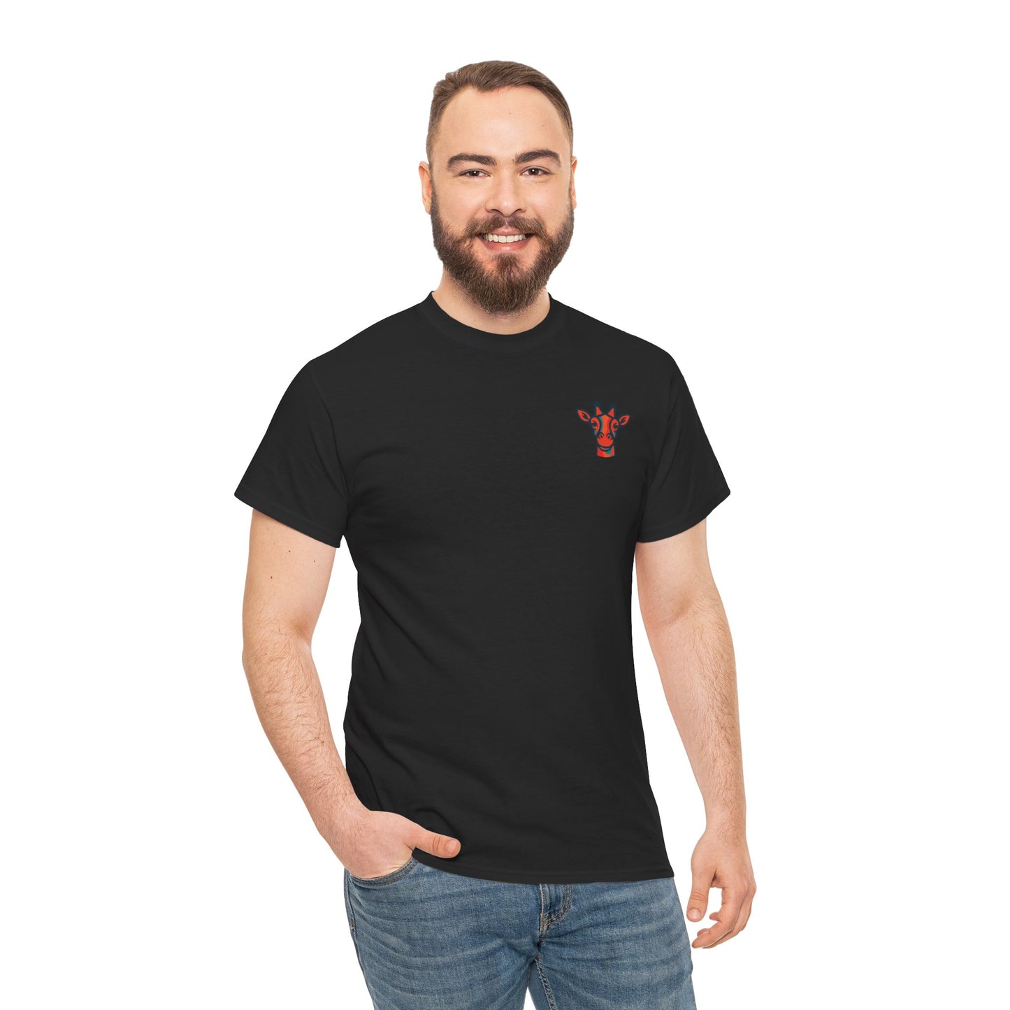 Britor classic logo Giraffe  Patch Tee — Small Chest Embroidered Giraffe Graphic T-Shirt