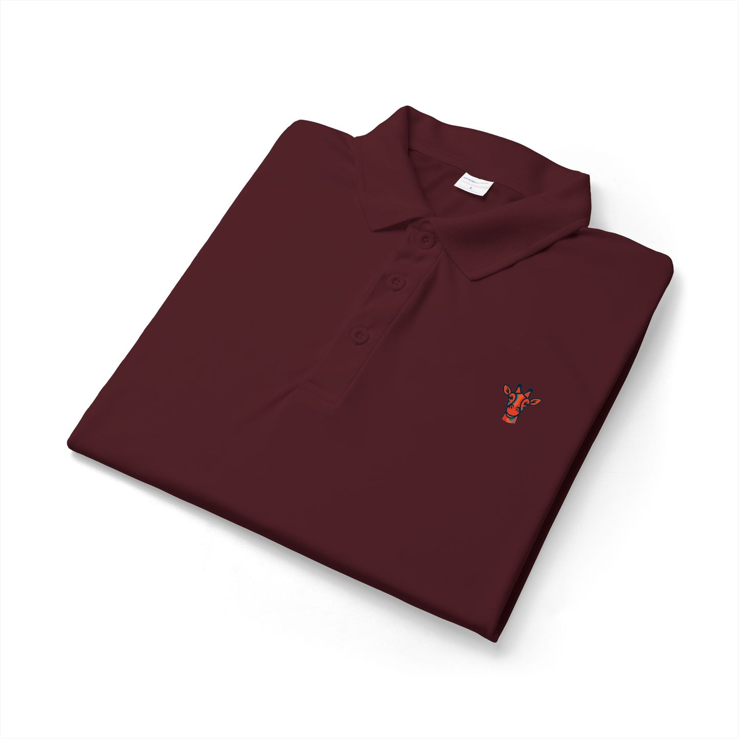 Embroidered Giraffe Polo Shirt — Lightweight White Performance Golf Polo