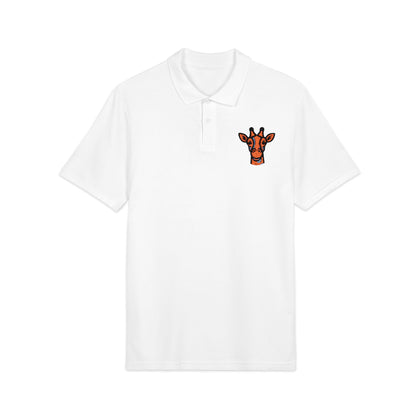 Embroidered Britor classic Giraffe Patch Polo Shirt — White Pique Polo