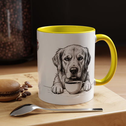Golden Retriever Coffee Mug — Cute Dog with Coffee Illustration (11/15oz Accent Mug)