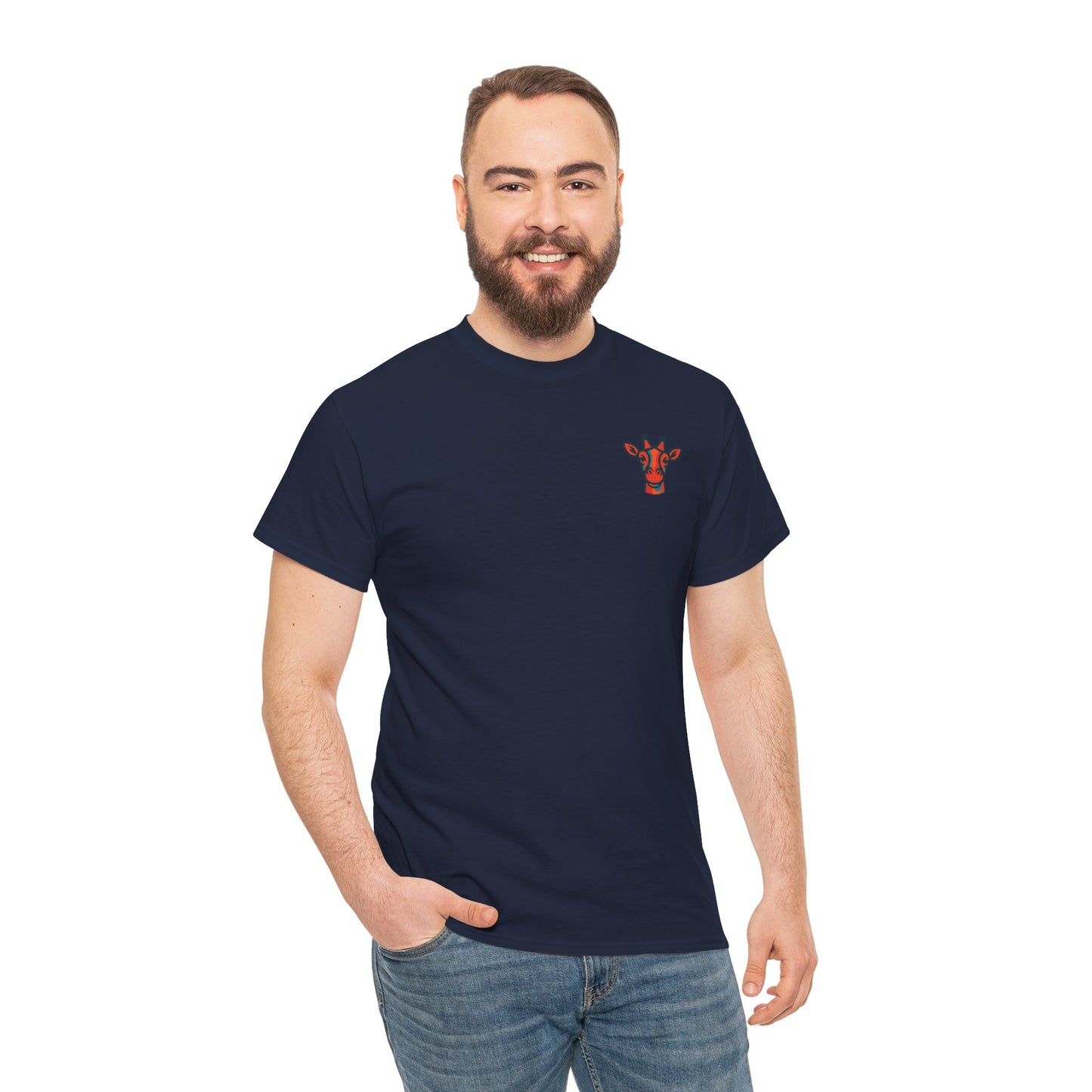 Britor classic logo Giraffe  Patch Tee — Small Chest Embroidered Giraffe Graphic T-Shirt
