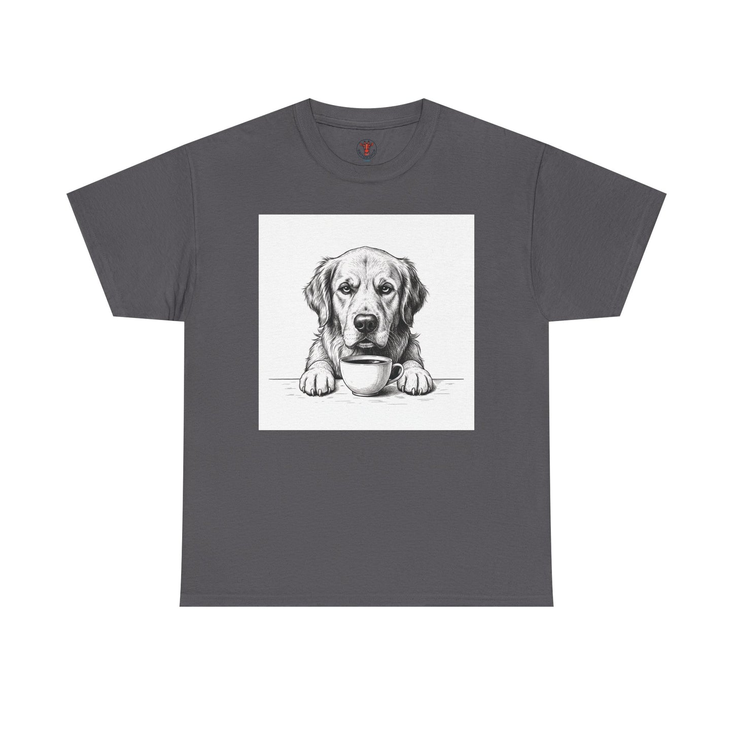 Grumpy Golden Retriever Coffee Club, T-Shirt – Realistic Illustration Tee for Dog Lovers