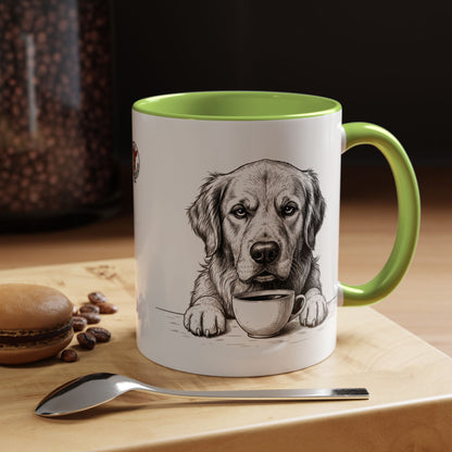 Golden Retriever Coffee Mug — Cute Dog with Coffee Illustration (11/15oz Accent Mug)