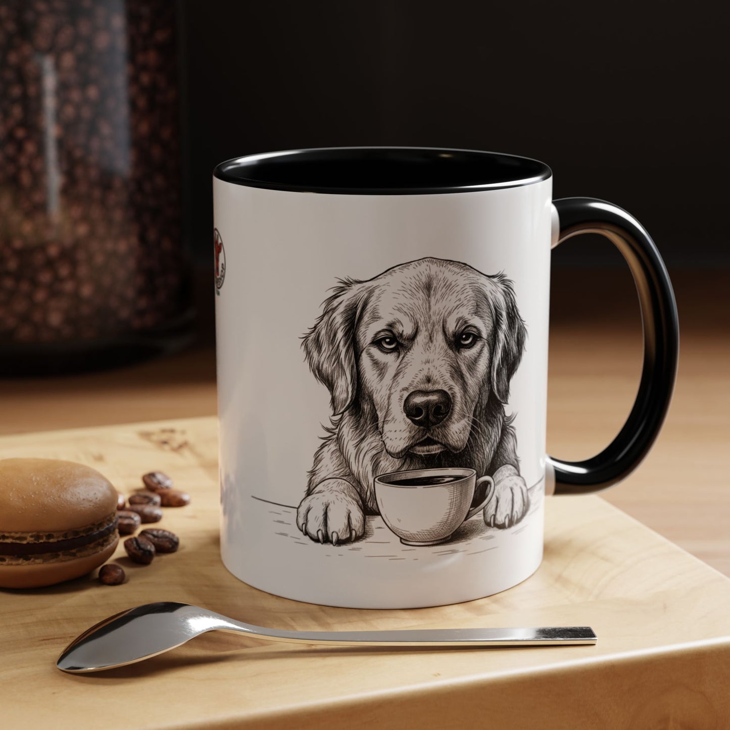 Golden Retriever Coffee Mug — Cute Dog with Coffee Illustration (11/15oz Accent Mug)