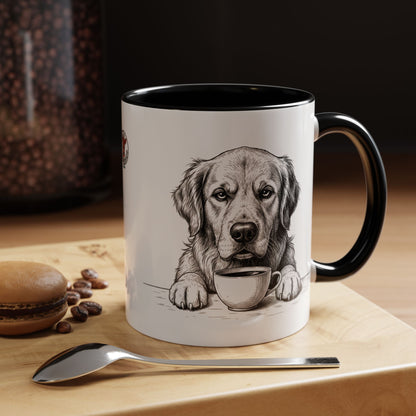 Golden Retriever Coffee Mug — Cute Dog with Coffee Illustration (11/15oz Accent Mug)