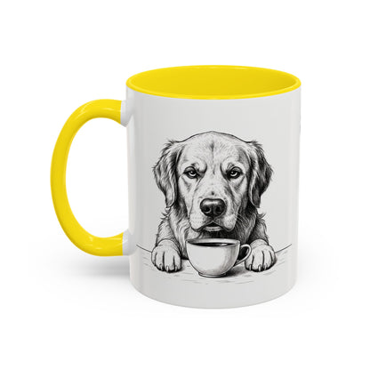 Golden Retriever Coffee Mug — Cute Dog with Coffee Illustration (11/15oz Accent Mug)