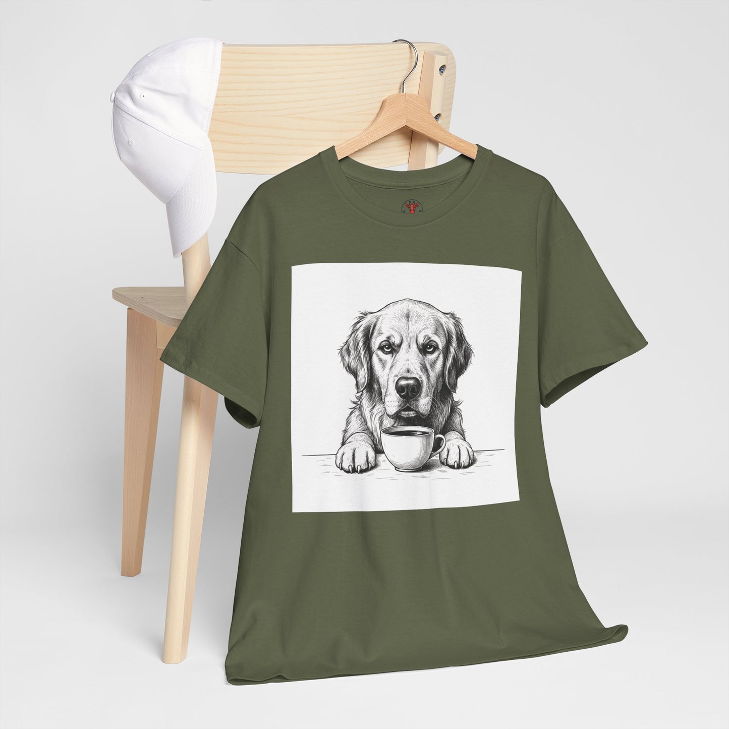 Grumpy Golden Retriever Coffee Club, T-Shirt – Realistic Illustration Tee for Dog Lovers