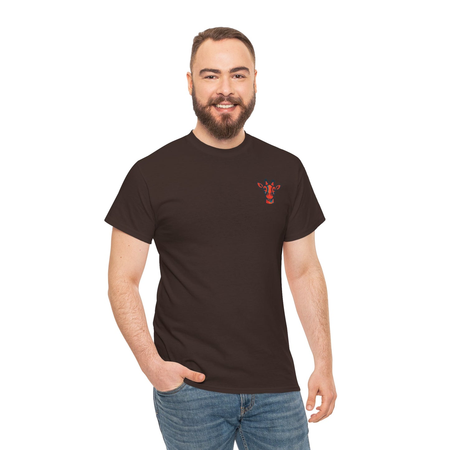 Britor classic logo Giraffe  Patch Tee — Small Chest Embroidered Giraffe Graphic T-Shirt