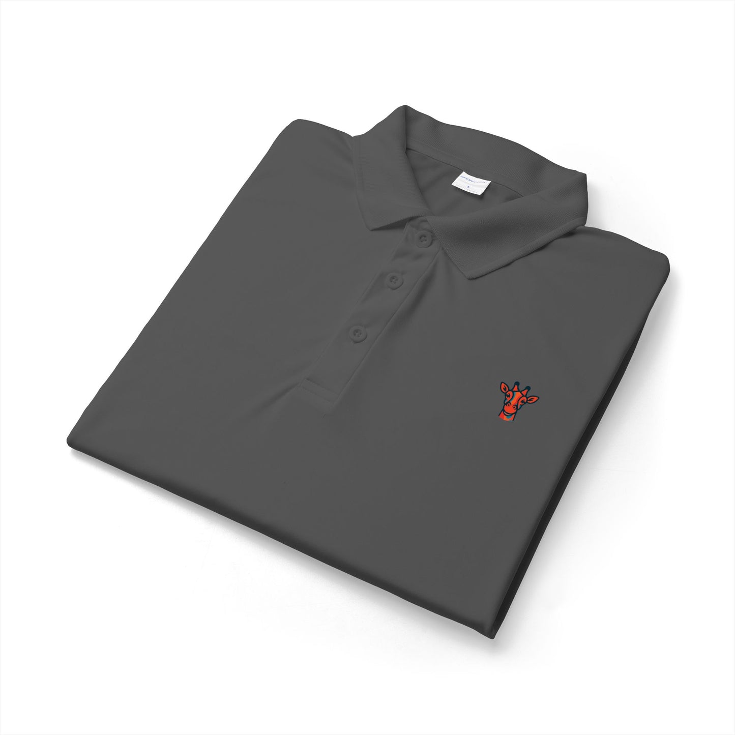 Embroidered Giraffe Polo Shirt — Lightweight White Performance Golf Polo