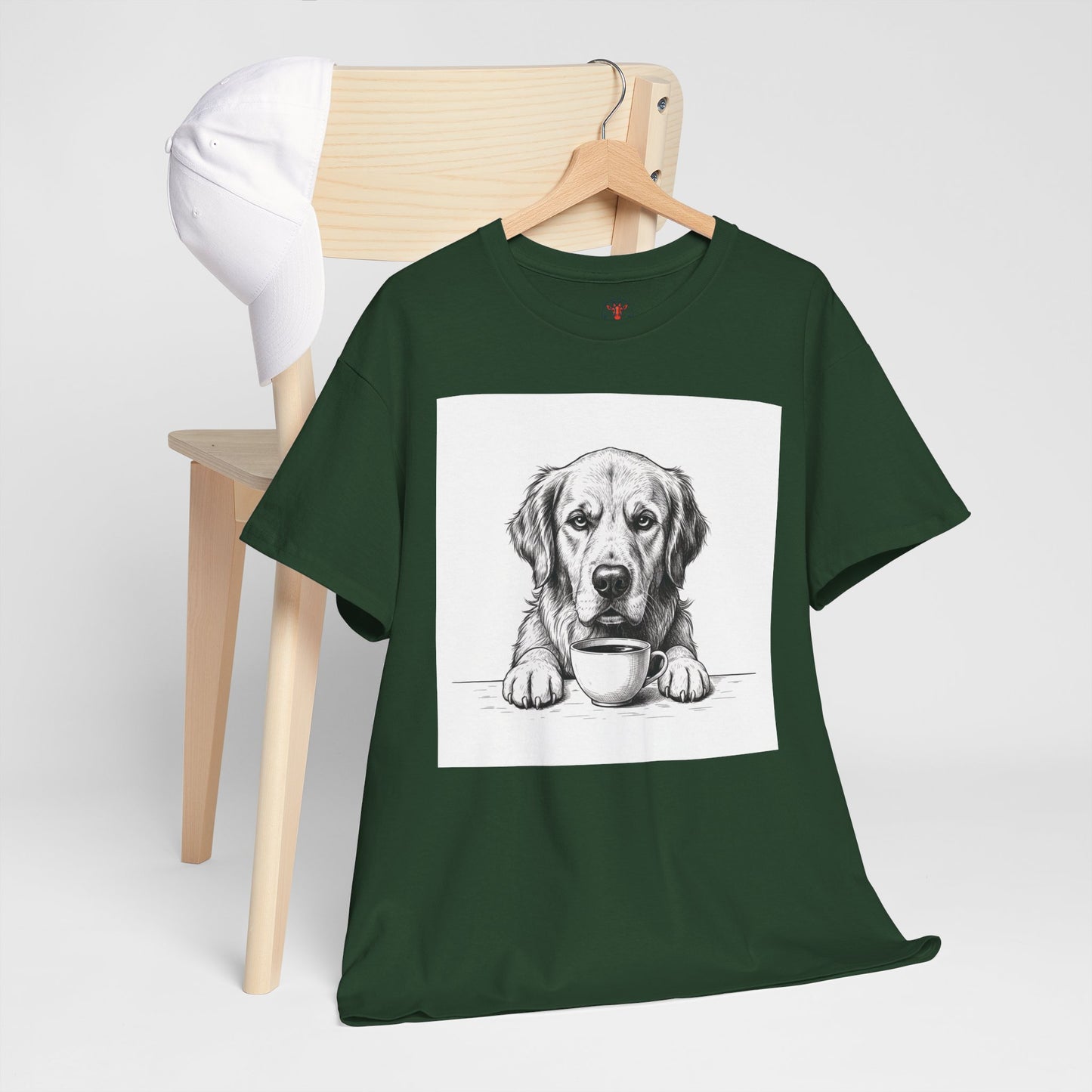 Grumpy Golden Retriever Coffee Club, T-Shirt – Realistic Illustration Tee for Dog Lovers