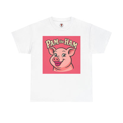 Pam the Ham Unisex Heavy Cotton Tee | Fun Graphic T-Shirt, Gift for Pig Lovers, Cute Animal Shirt, Casual Wear, Quirky Design