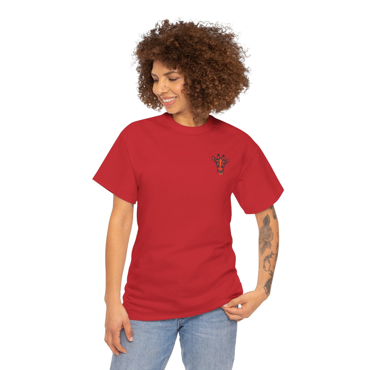 Britor classic logo Giraffe  Patch Tee — Small Chest Embroidered Giraffe Graphic T-Shirt
