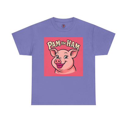 Pam the Ham Unisex Heavy Cotton Tee | Fun Graphic T-Shirt, Gift for Pig Lovers, Cute Animal Shirt, Casual Wear, Quirky Design